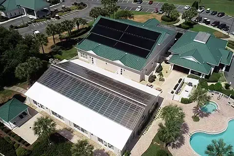 Commercial metal roof at pool